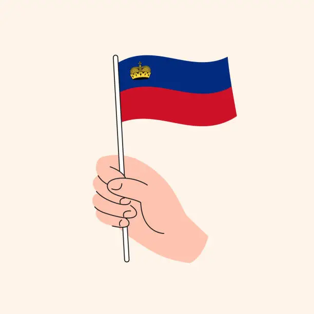 Vector illustration of Cartoon Hand Holding Liechtenstein Flag, Isolated Vector Design.