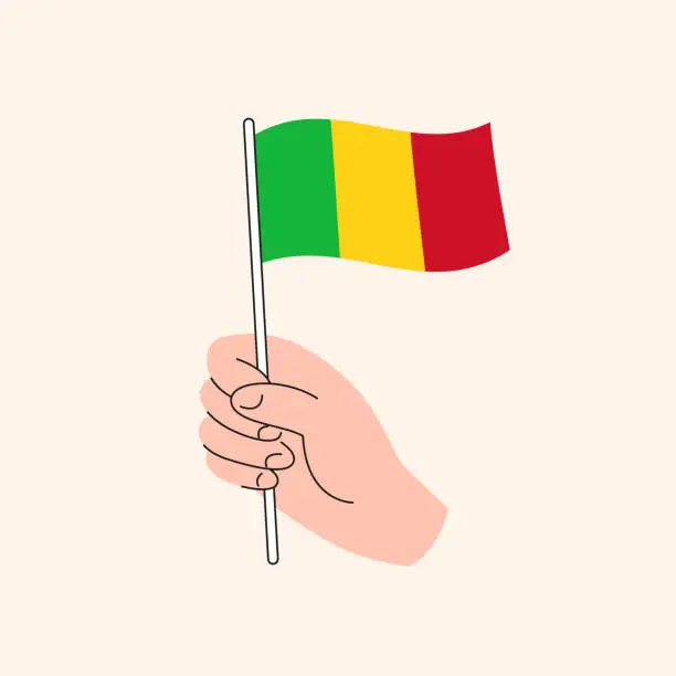 Vector illustration of Cartoon Hand Holding Malian Flag, Isolated Vector Design.