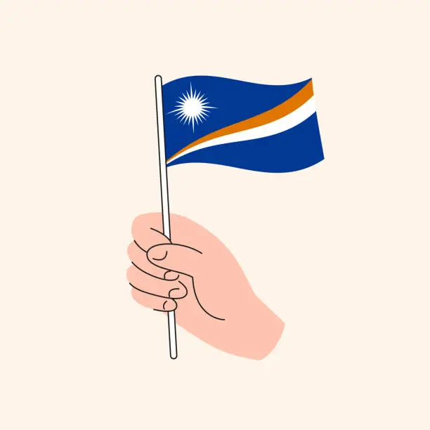 Vector illustration of Cartoon Hand Holding Marshallese  Flag, Isolated Vector Design.