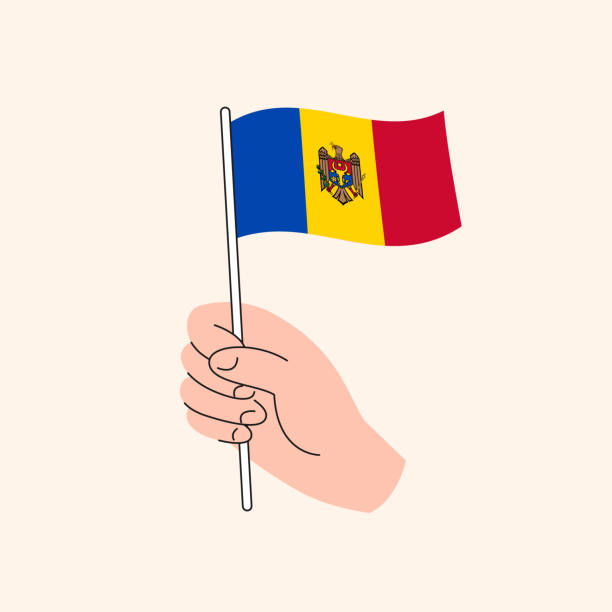 Cartoon Hand Holding Moldavian Flag, Isolated Vector Design Flag of Moldova, Europe, Concept Illustration. Flat Design Isolated Vector moldovan flag stock illustrations