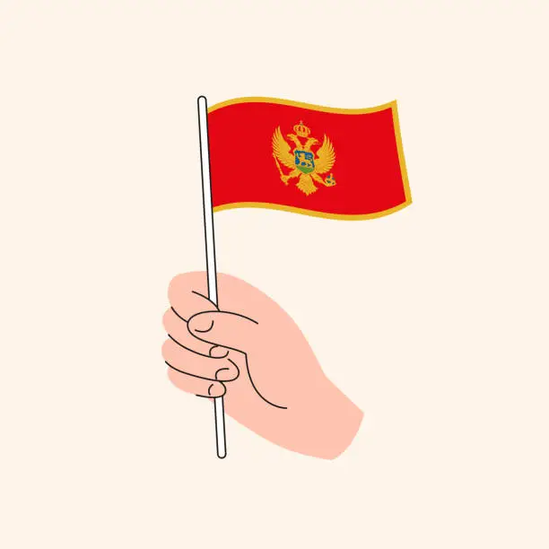 Vector illustration of Cartoon Hand Holding Montenegro Flag, Isolated Vector Design.