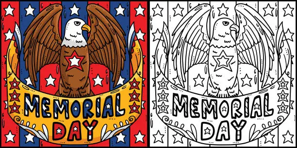 Vector illustration of Memorial Day Coloring Page Colored Illustration