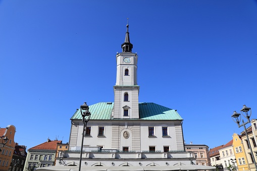 Gliwice city in Poland. Gliwice city hall at the main city square - Rynek.