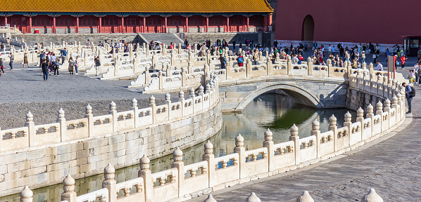 Bridges over the historic canal in the Forbidden City of Beijing, China