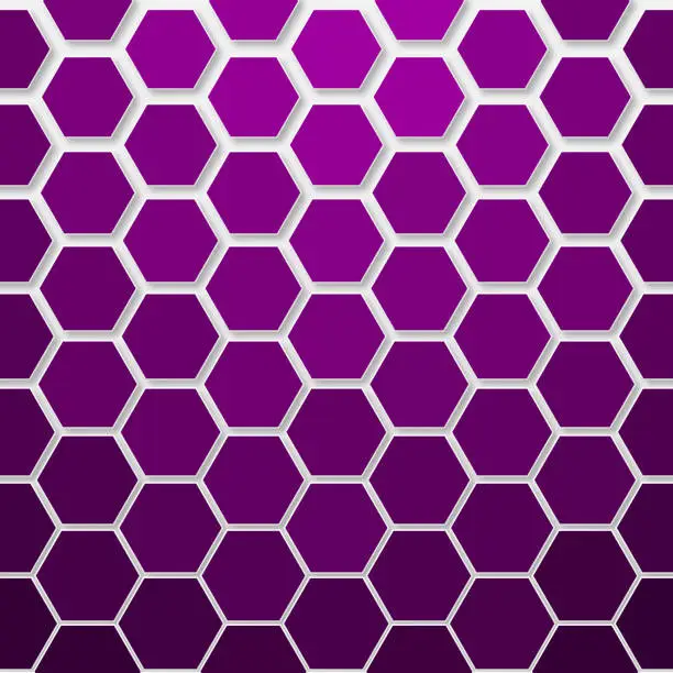 Vector illustration of Purple 3D full frame repeating hexagon pattern, vertical size gradient