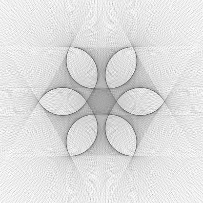 Six leaf shapes formed by tangent lines - pattern