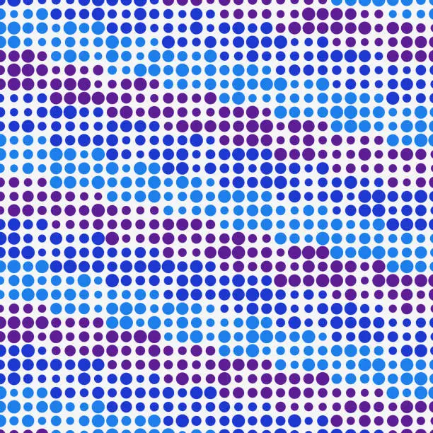 Vector illustration of Blue to purple dots, different size in diagonal stripes