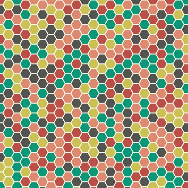 Vector illustration of Vibrant honeycomb pattern with a multicolored palette.