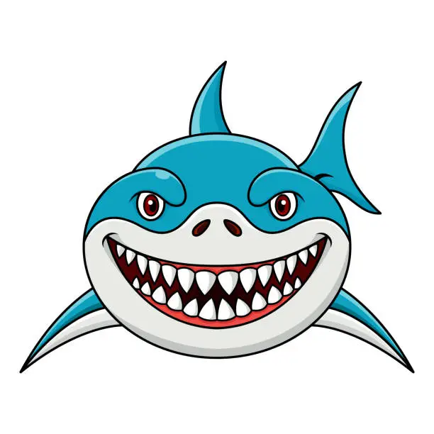 Vector illustration of Cartoon angry shark isolated on white background