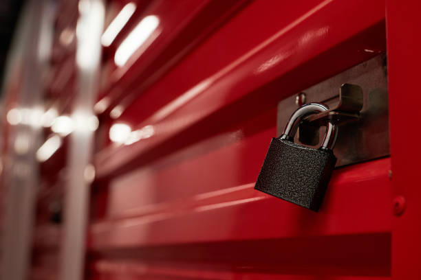 istock Padlock on Closed Metal Door 1803814178