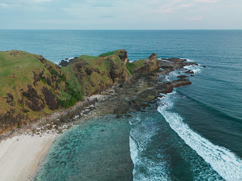 Scenic aerial view of beach on Lombok Island in Indonesia