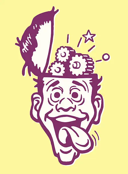 Vector illustration of Crazy Man with Brain Wheels Turning