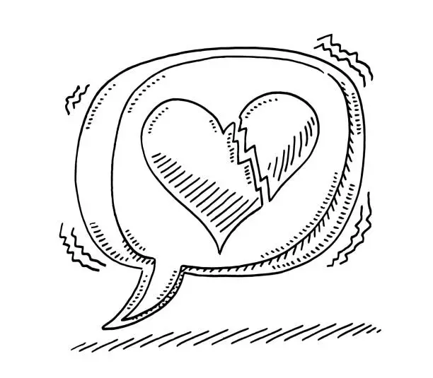 Vector illustration of Broken Heart Speech Bubble Symbol Drawing
