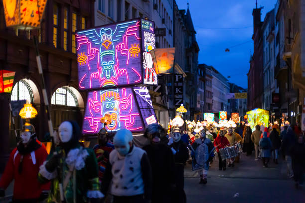 Basel carnival 2023. colorful illuminated lantern stock photo