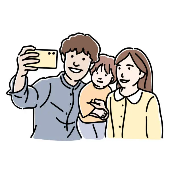 Vector illustration of family taking selfie, vector illustration