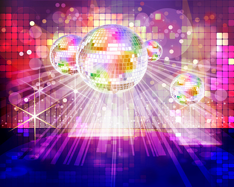 Shiny Glossy Stage with Colorful Disco Balls.Each element in a separate layers. Very easy to edit vector EPS10 file. It has transparency layers with blend effects.