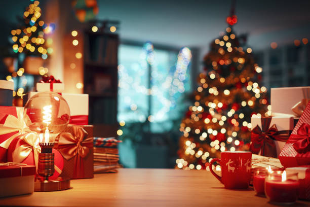 istock Christmas gifts and decorated home interior 1803853043