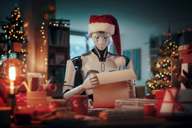 AI robot Santa Claus reading letters