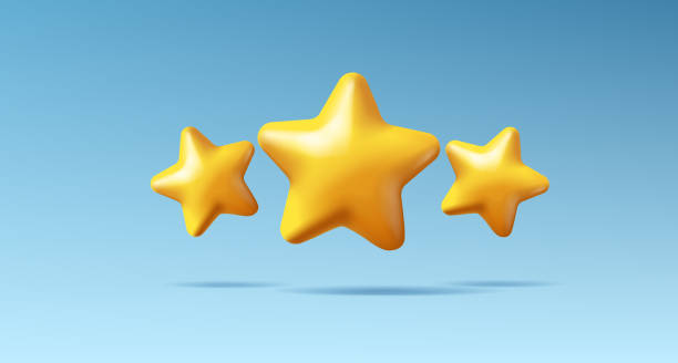 istock Golden 3D stars on the blue sky, background. For game design, and web development. Concept of star event, winner, award. Vector 1803867395