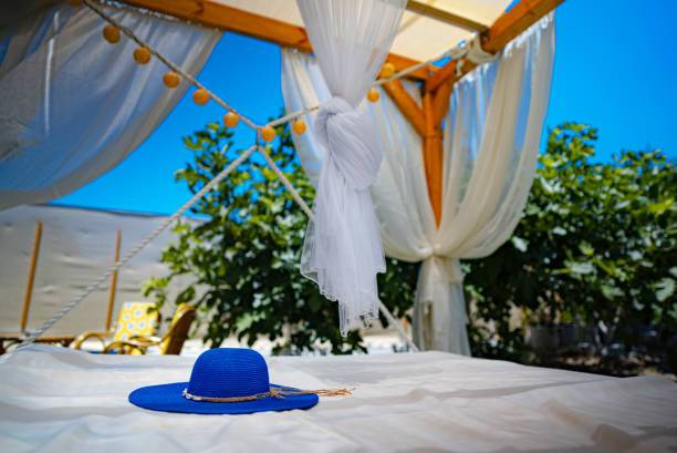istock Place to relax in the backyard. Hanging canopy bed. 1803873345