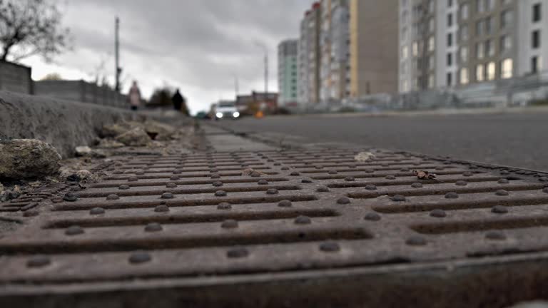 close-up rain sewerage