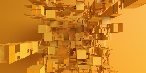 Abstract 3d render, yellow geometric background design