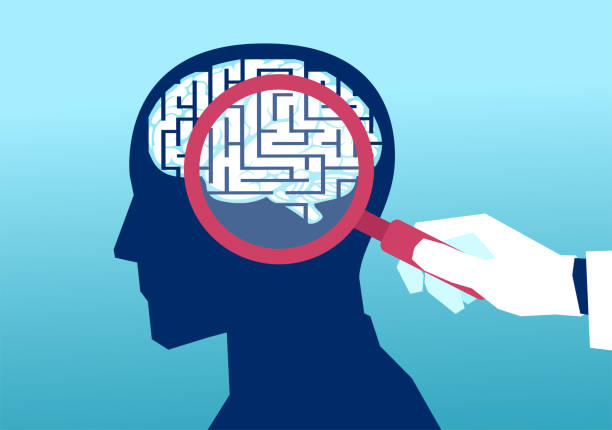 istock Vector of a doctor with magnifying glass examines human maze brain 1803917044