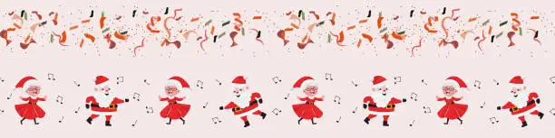 Vector illustration of Cartoon seamless pattern with. dancing Santa Claus and his wife