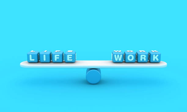 istock Seesaw with LIFE WORK Buzzword Cubes 1803944560