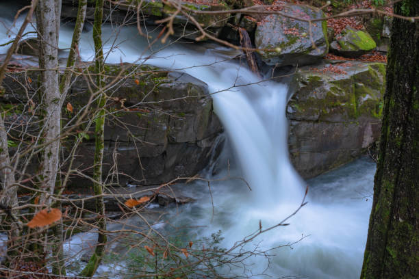 istock Waterfall in autumn mountain forest 1803945118