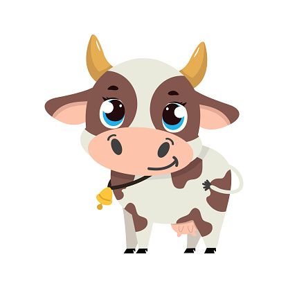 Cartoon happy cow animal vector flat
