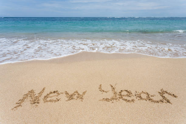 istock New Year written on the sand on the beach 1803965274