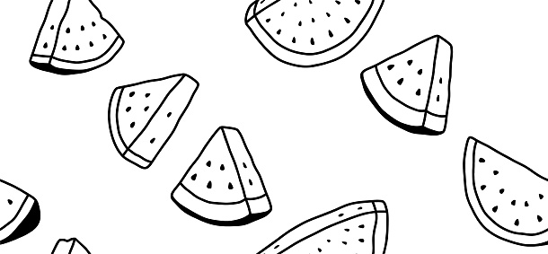 Summer watermelon Seamless pattern with doodle style.