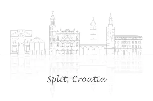 Vector illustration of Outline Skyline panorama of City of Split, Croatia