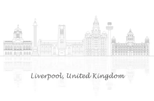 Vector illustration of Outline Skyline panorama of Liverpool, United Kingdom