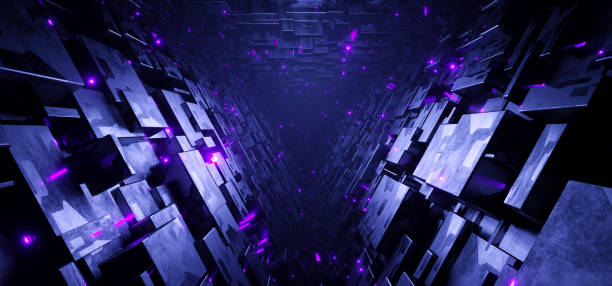 Sci-fi triangle tunnel with neon triangle sign concept background