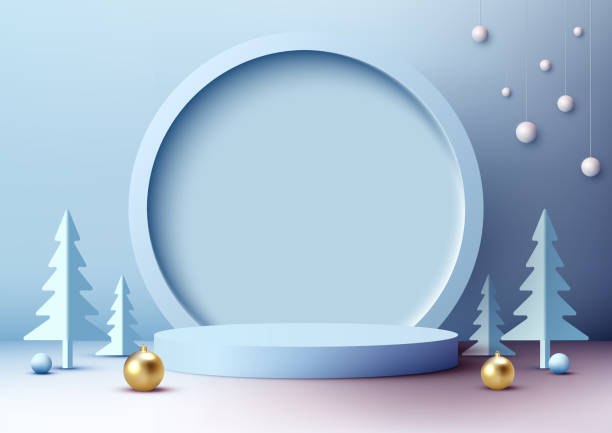 istock Soft Blue Christmas Podium Product Display Mockup Showroom Showcase 1804001652