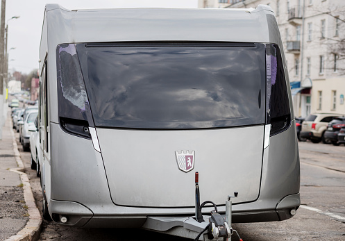 Minsk, Belarus, November 20, 2023 - New mobile Tabbert travel trailer in city