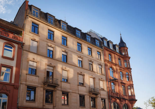 spring trip to Europe. beautiful old German cities, Travel and German sightseeing locations. scenic view to facade of old historic houses somewhere in Frankfurt city