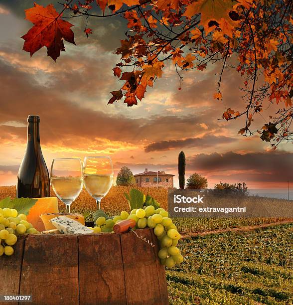 Vine Landscape With Wine Stilllife In Chianti Tuscany Italy Stock Photo - Download Image Now