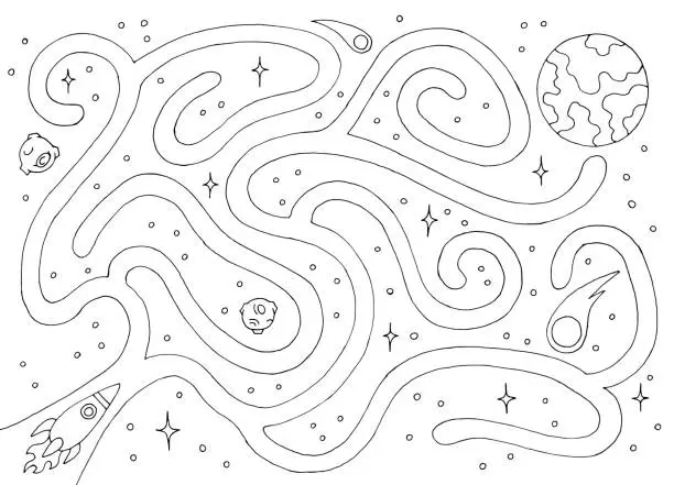 Vector illustration of Space maze graphic black white sketch illustration vector