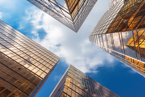 Exterior of high rise office building. Architectural abstract background