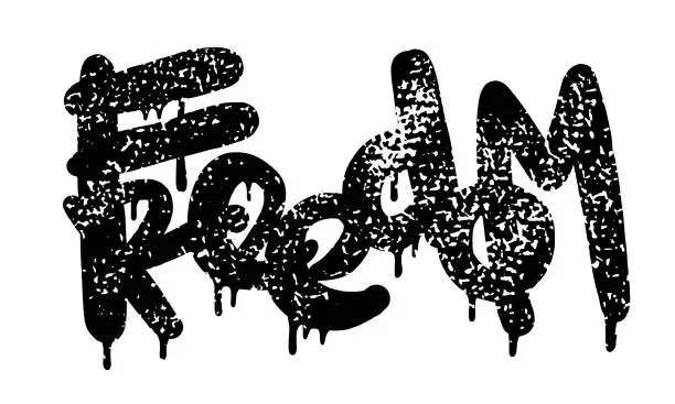 Vector illustration of graffiti Freedom text sprayed in black over white.