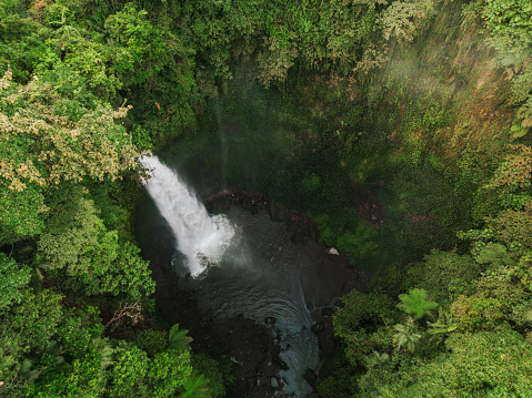 Scenic aerial  view of waterfall among tropical jungles