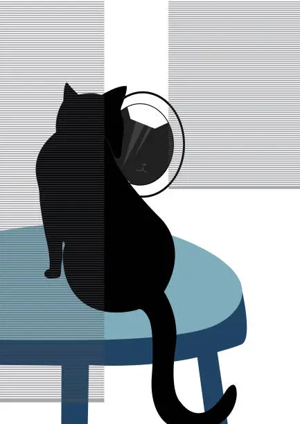 Vector illustration of Vector image of a black cat resting on a table