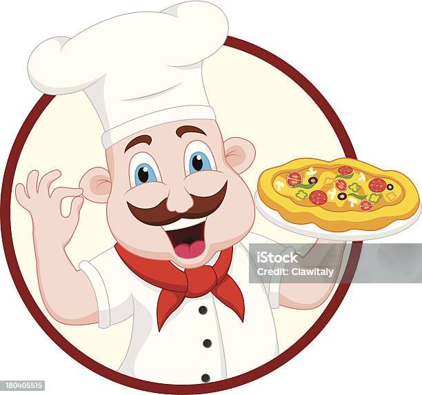 Ilustración de Chef Personaje De Historieta Con La Pizza y más Vectores Libres de Derechos de Adulto - Adulto, Alegre, Alimento