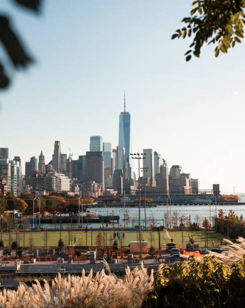 New York, downtown from East Little Island A foto from the popular Little Island displaying Down town and One World Trade Center new york marathon photos stock pictures, royalty-free photos & images