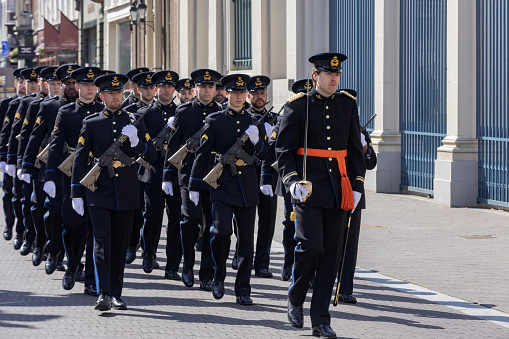London, United Kingdom – March 04, 2017: The Grenadier Guards in purple uniforms in Windsor Castle in London, United Kingdom