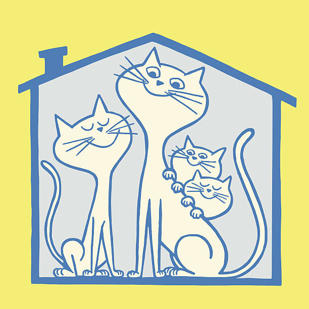 szczęśliwa rodzina cat - four animals illustrations stock illustrations