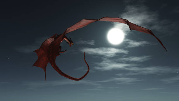 Red Dragon in a Moonlit Night Sky